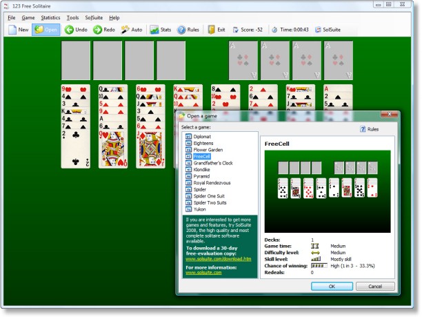 123 Free Solitaire 2008 screenshot 1