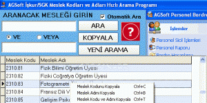 AGSoft İşkur SGK Meslek Kodları Hızlı Arama Programı 1.1 screenshot 1