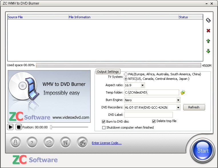 ZC WMV to DVD Burner screenshot 1