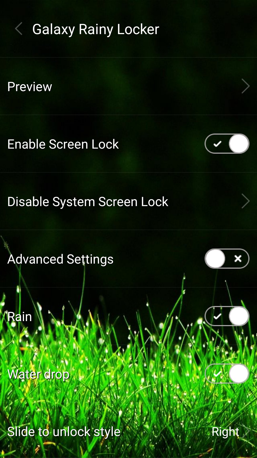 Galaxy rainy lockscreen APK screenshot 1