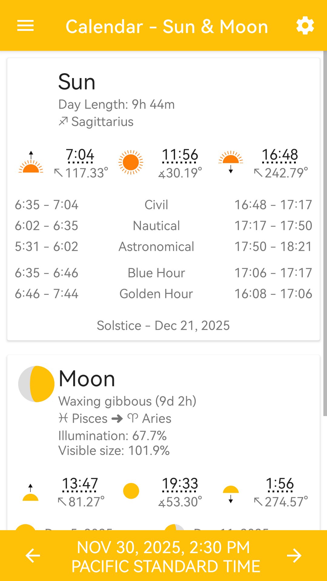 Calendar - Sun & Moon APK screenshot 1