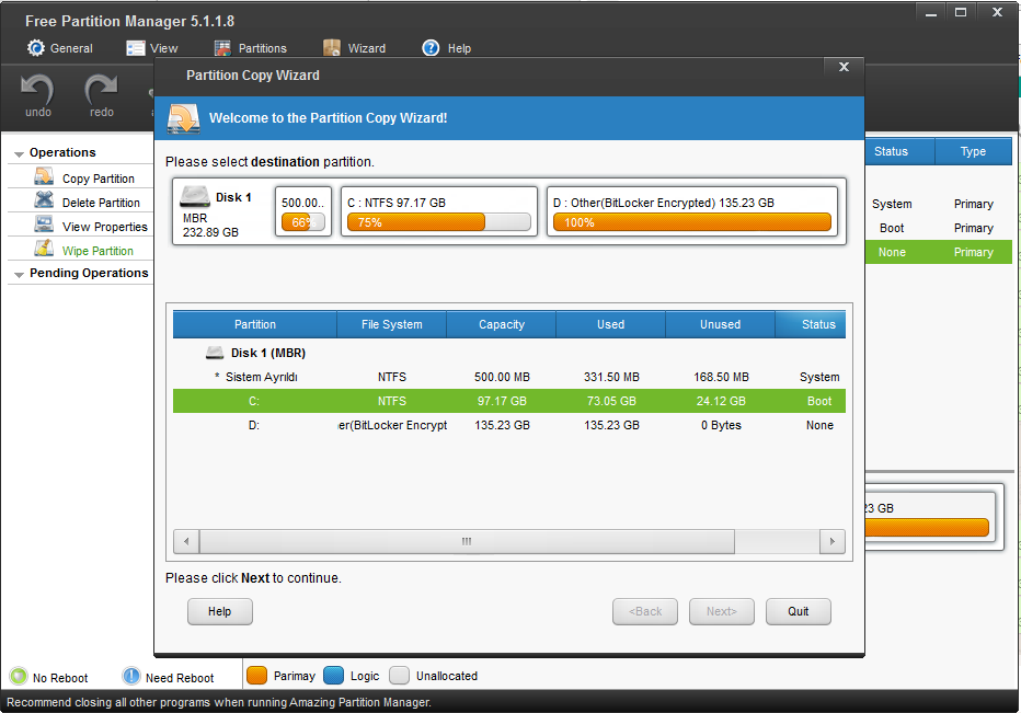 Free Partition Manager 5.1.1.8 screenshot 1